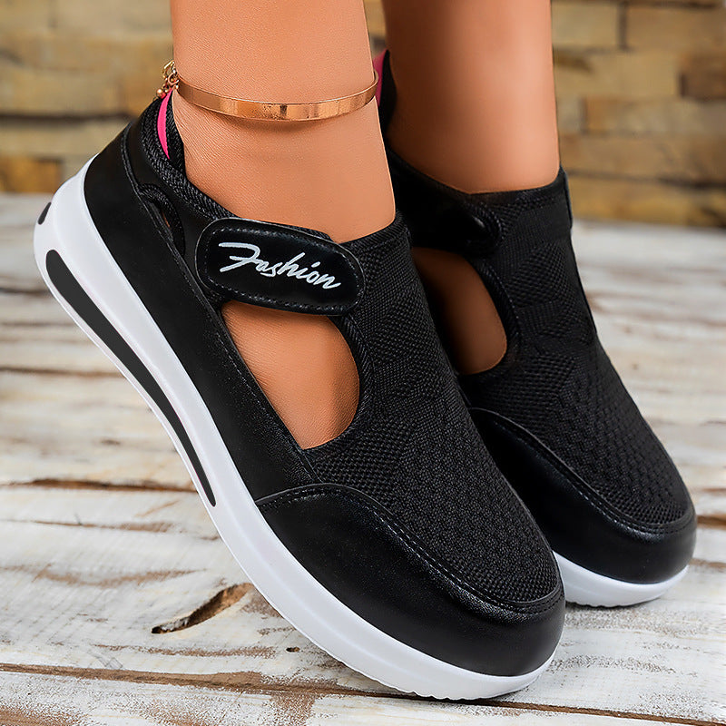 Damen nan ergonomischer Mary-Jane Schlupfsneaker aus 3D-Strick mit Klettverschluss und stoßdämpfender Plateau-Laufsohle Drune