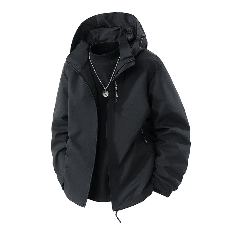 Herren Wasserabweisende Outdoor-Jacke mit Kapuze, winddichter Membran und verstellbarem Saum Drune