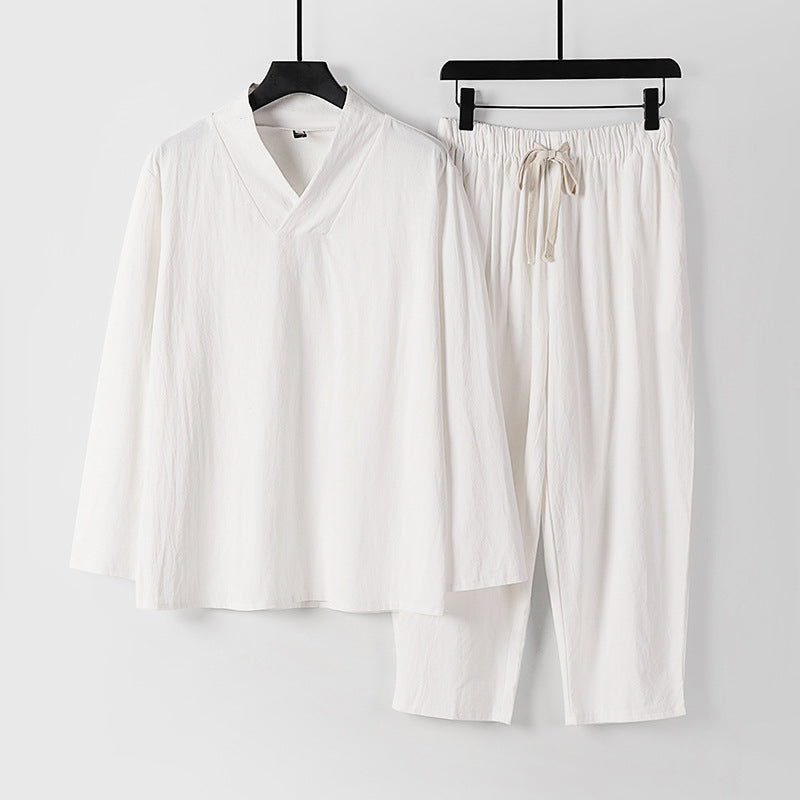 Herren Leichtes, weites Loungewear-Set mit V-Ausschnitt und Kordelbund Drune