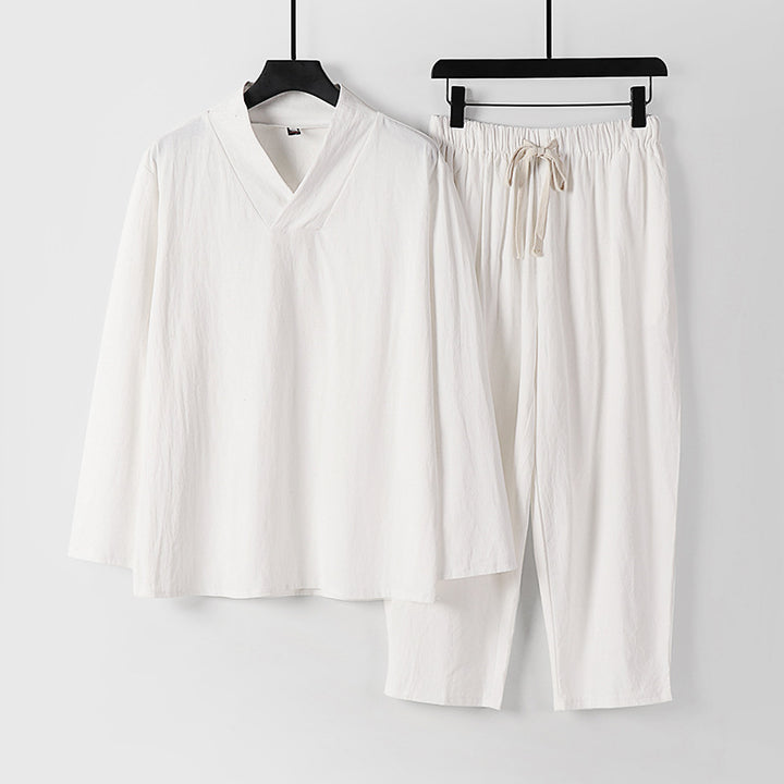 Herren Leichtes, weites Loungewear-Set mit V-Ausschnitt und Kordelbund Drune