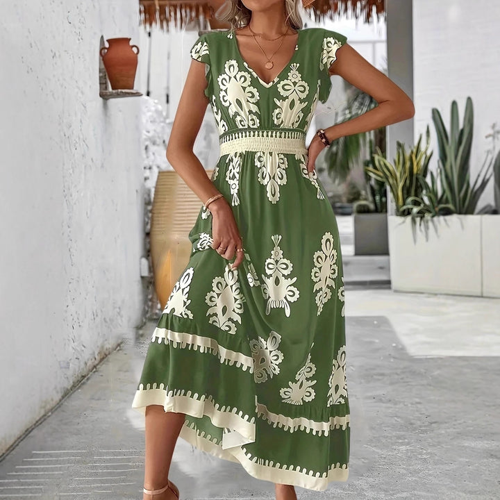 Damen Maxikleid mit einzigartigem grafischen Muster und elastischem Tailleneinsatz Drune