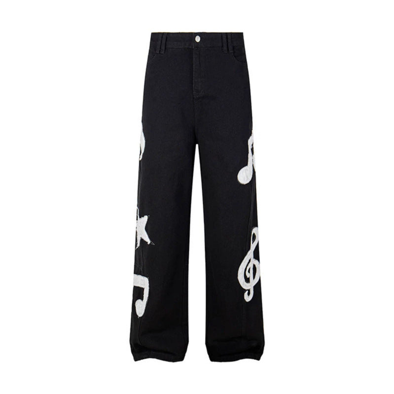 Damen Jeans mit hohem Bund, weitem Beinverlauf, Stick- und Destroy-Details Drune