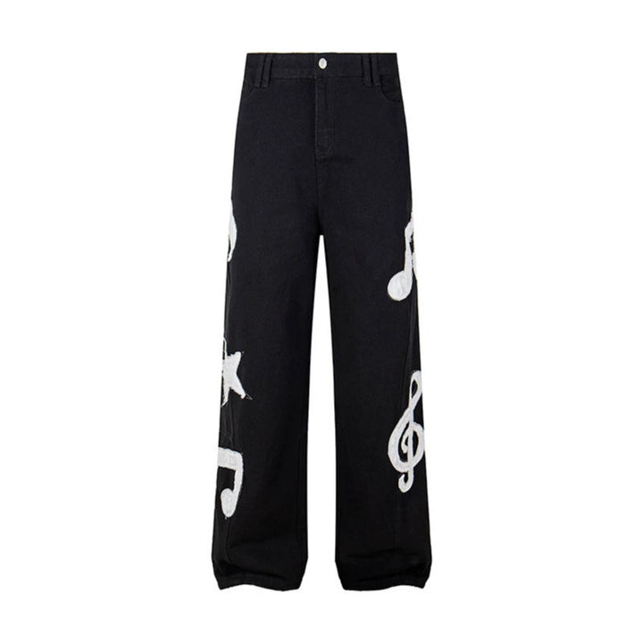 Damen Jeans mit hohem Bund, weitem Beinverlauf, Stick- und Destroy-Details Drune