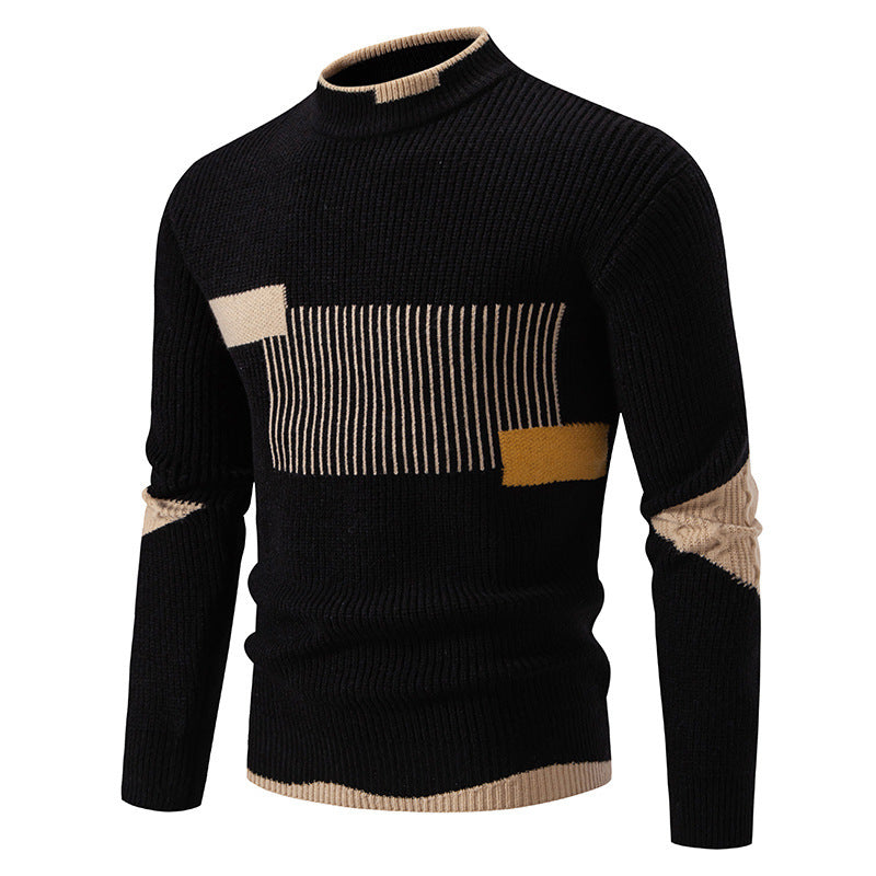 Herren nan gerippter Feinstrickpullover mit Stehkragen und kontrast-Blockdesign Drune