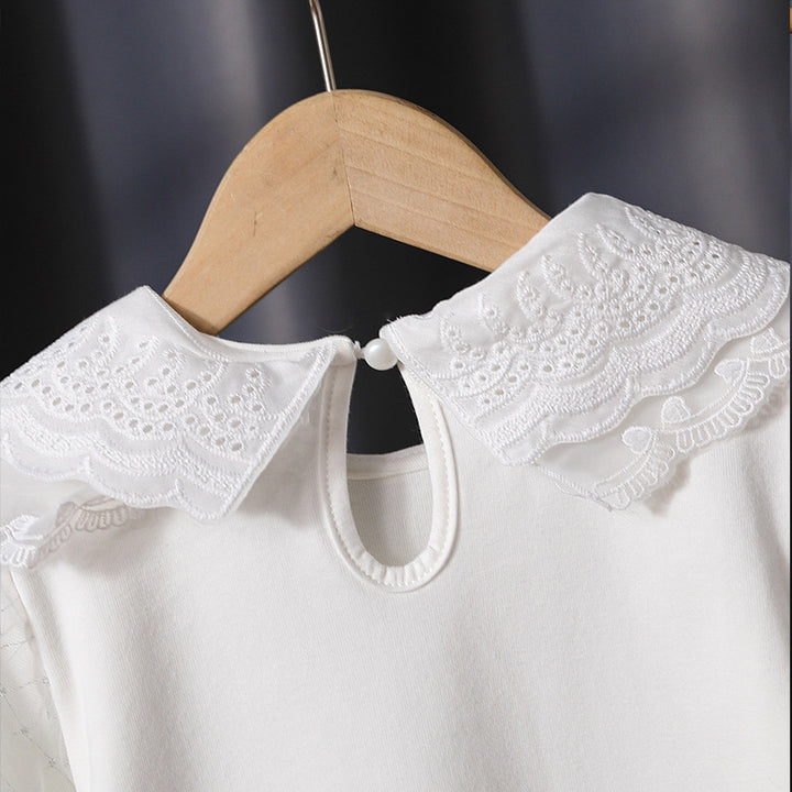 Mädchen modische Bluse mit eleganten Tüllärmeln und kunstvoller Spitzenverzierung Drune