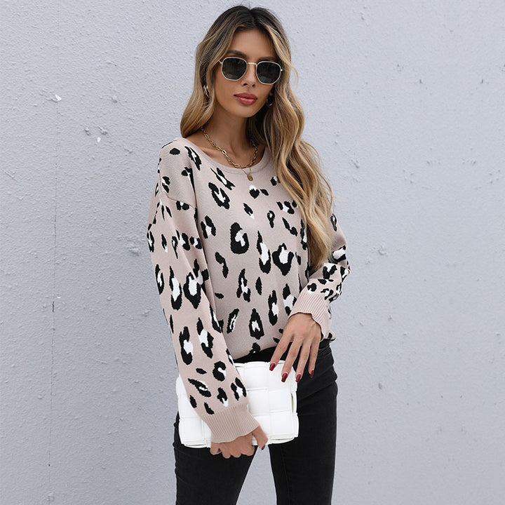 Damen Leichter Jacquard-Strickpullover mit Animal-Print und geripptem Saum Drune