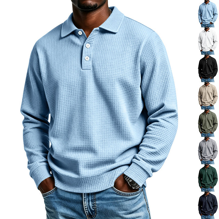 Herren Langarm-Poloshirt mit Waffelstruktur und Baumwollmix Drune