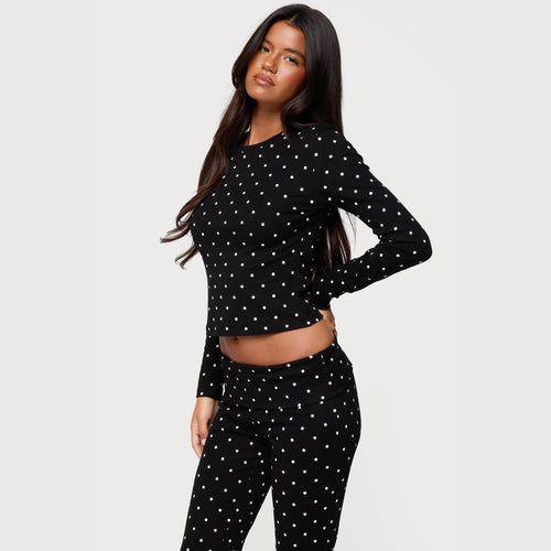 Damen Langärmliges Polka-Dots Oberteil und Leggings Set Drune