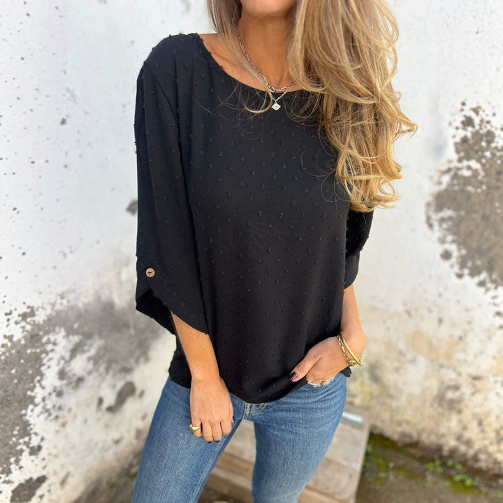 Damen Bluse mit Strukturpunktmuster und dreiviertel Ärmel Drune