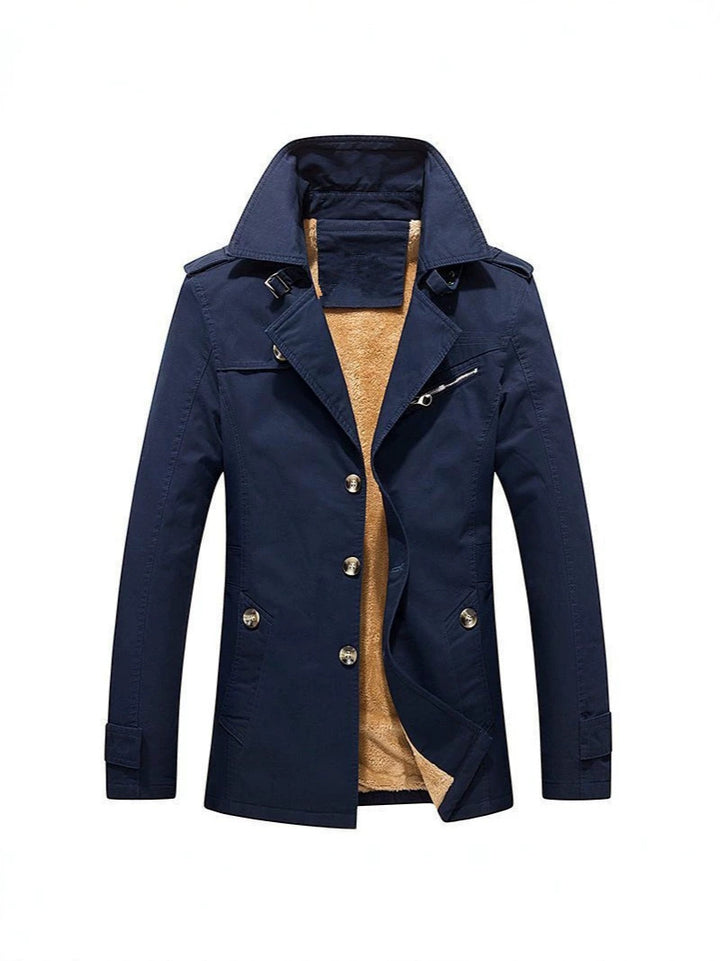 Herren Winterparka Manteljacke mit Teddyfutter, Stehkragen und Reißverschluss-Details Drune