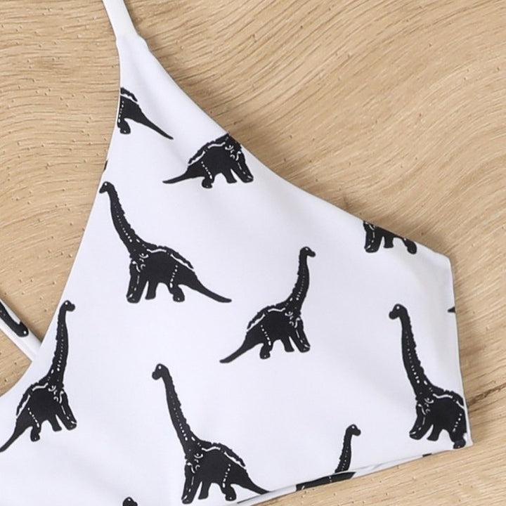 Damen Triangel-Bikini mit verspieltem Dinosaurier-Muster und verstellbaren Trägern Drune