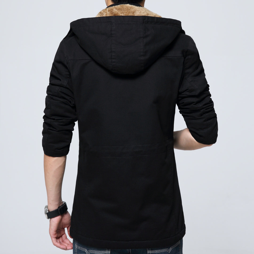 Herren Canvas-Parka mit gefütterter Kapuze, Utility-Taschen und Reißverschluss Drune