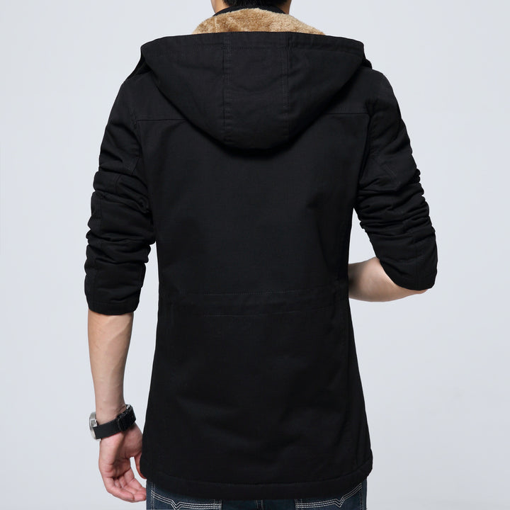 Herren Canvas-Parka mit gefütterter Kapuze, Utility-Taschen und Reißverschluss Drune
