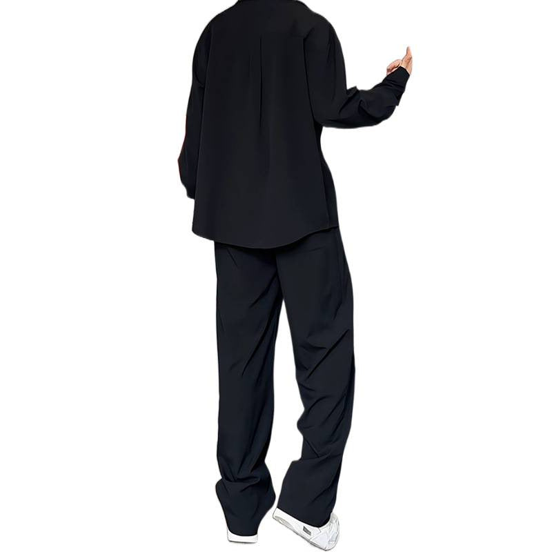 Herren nan locker geschnittenes zweiteiliges Freizeitset mit tiefem V-Ausschnitt Overshirt und weitem Bundfaltenhose Drune