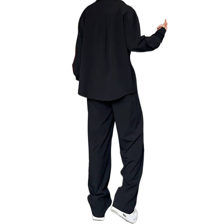 Herren nan locker geschnittenes zweiteiliges Freizeitset mit tiefem V-Ausschnitt Overshirt und weitem Bundfaltenhose Drune