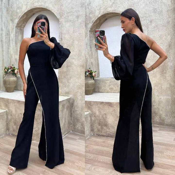 Damen Eleganter Jumpsuit mit asymmetrischem Schnitt und voluminöses Armdetail Drune