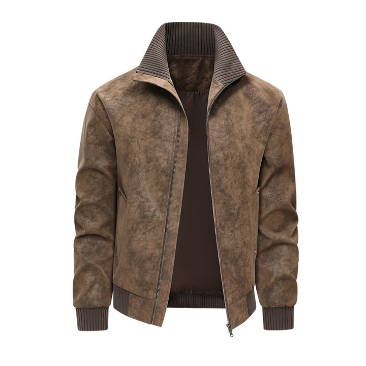 Herren Velours‑Imitat Bomberjacke mit Stehkragen, Thermofutter & Reißverschluss Drune