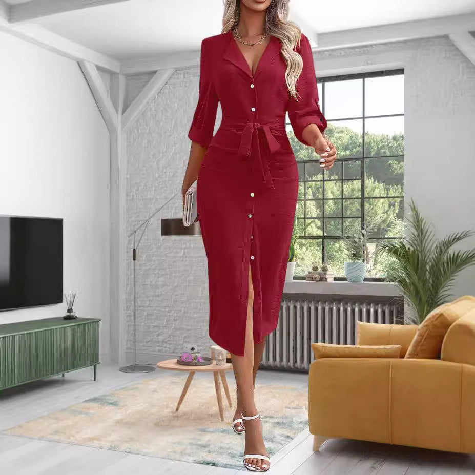 Damen Hemdkleid mit tailliertem Schnitt und Knopfdetails Drune