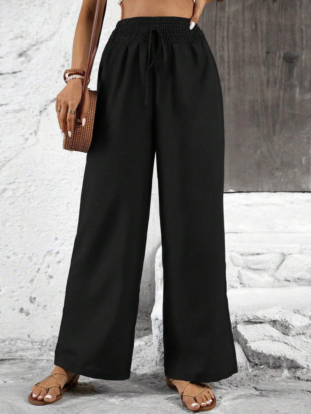 Damen weit geschnittene Sommerhose mit elastischem Bund und Kordelzug Drune