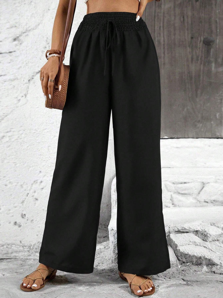Damen weit geschnittene Sommerhose mit elastischem Bund und Kordelzug Drune