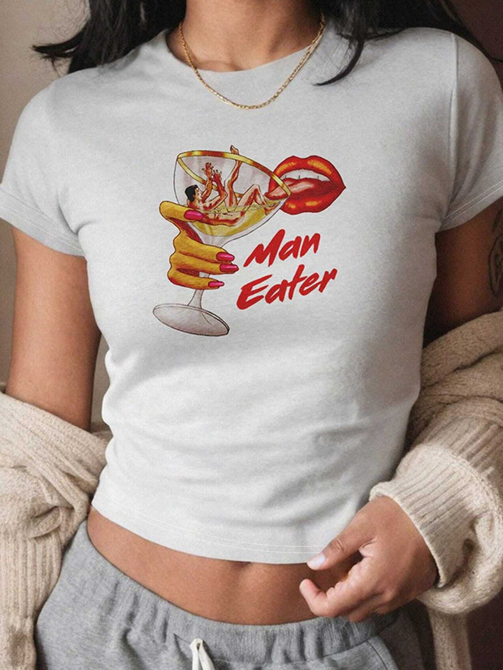 Damen Crop-T-Shirt mit künstlerischem Lippenmotiv und kreativem Druck Drune