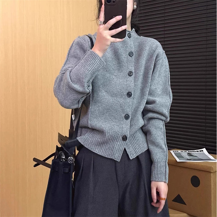 Damen Strickjacke mit Knopfverschluss und Rippdetails Drune