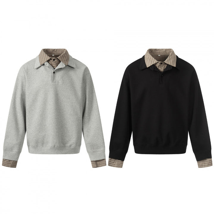 Herren Sweatshirt mit integriertem Hemdkragen und Layering‑Optik Drune