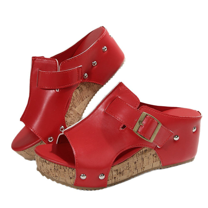 Damen modische Clogs mit verstellbarer Schnalle und korkähnlicher Sohle Drune