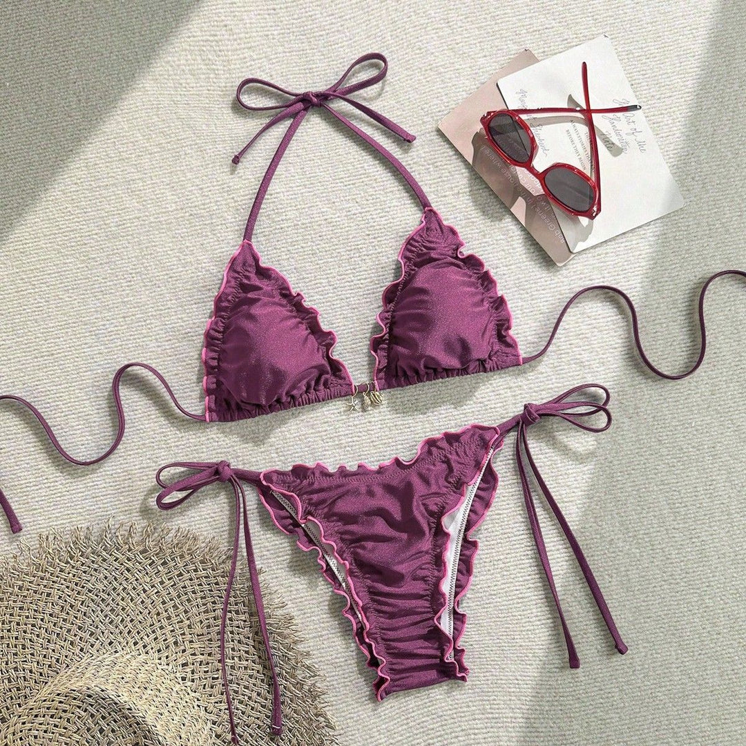 Damen Triangel-Bikini mit Rüschendesign und verstellbaren Trägern Drune