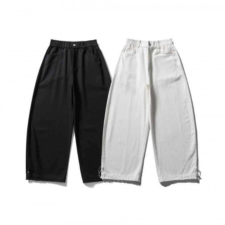 Damen Weite Highwaist-Ballonhose mit elastischem Bund, Eingrifftaschen und Kordelzugsaum Drune