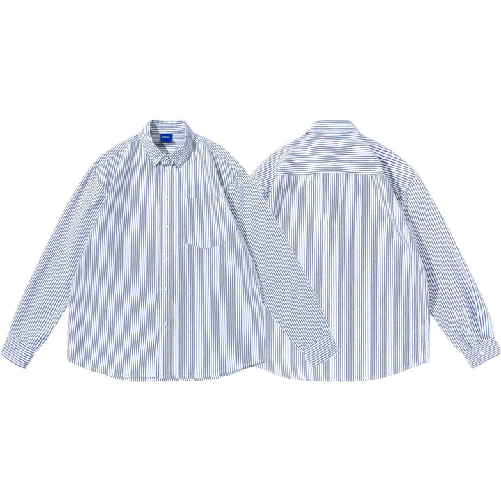 Damen Gestreiftes Oversize-Hemd im Oxford-Style mit Button-Down-Kragen und Brusttasche Drune