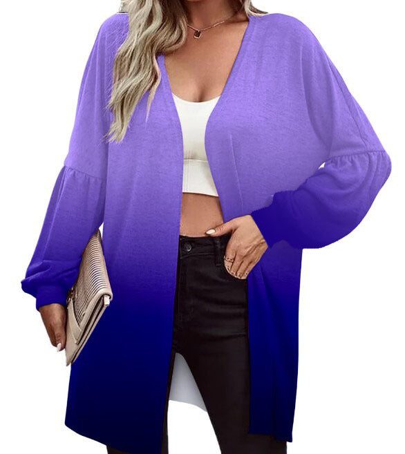 Damen Leichter Offener Longcardigan mit Federmotiv und Oversize-Ärmeln Drune