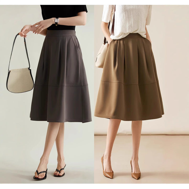 Damen Eleganter Midirock mit Falten und hohem Bund Drune