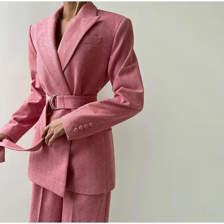 Damen Blazer-Anzug mit figurbetontem Oberteil und weiten Beinen Drune