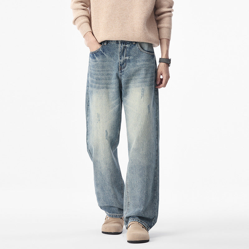 Herren Relaxed-Denimhose mit extra weitem Bein, Steinwasch-Effekt und dezenten Used-Details Drune