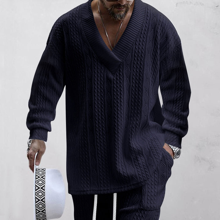 Herren Luxus Strickpullover mit V-Ausschnitt und modernen Zopfmustern Drune