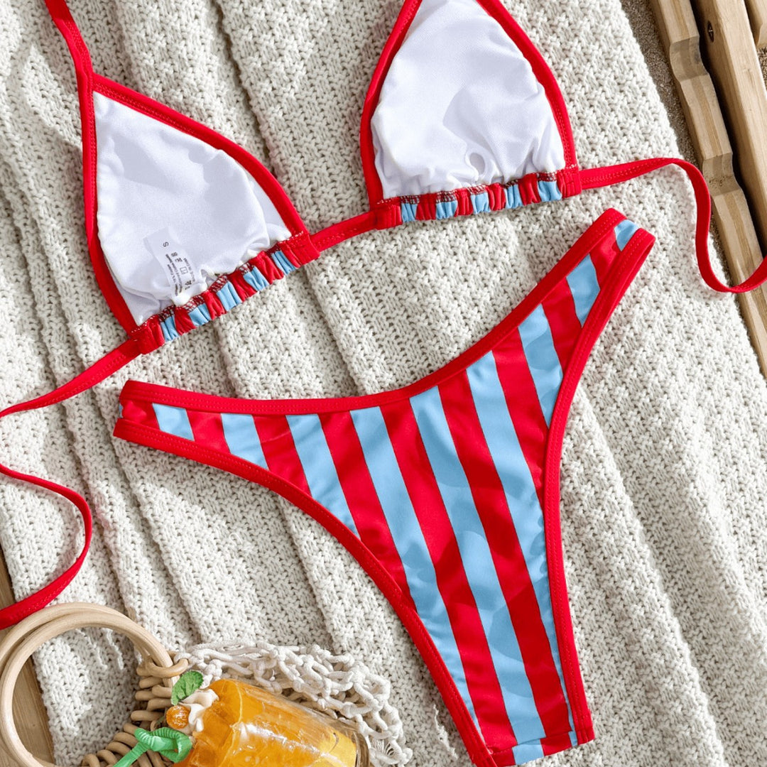 Damen Triangel-Bikini mit modischem Streifenmuster Drune