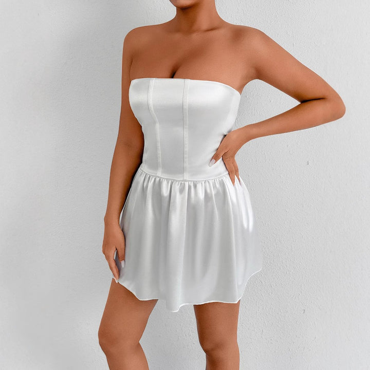 Damen Satin Bustierkleid mit Volant Drune