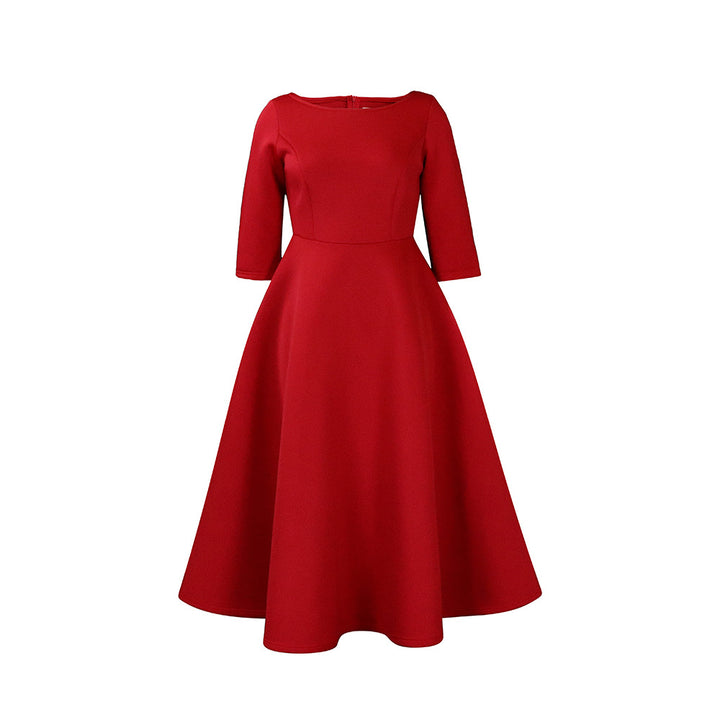 Damen A-Linien Kleid mit elegantem Rundhalsausschnitt und schwingendem Rock Drune