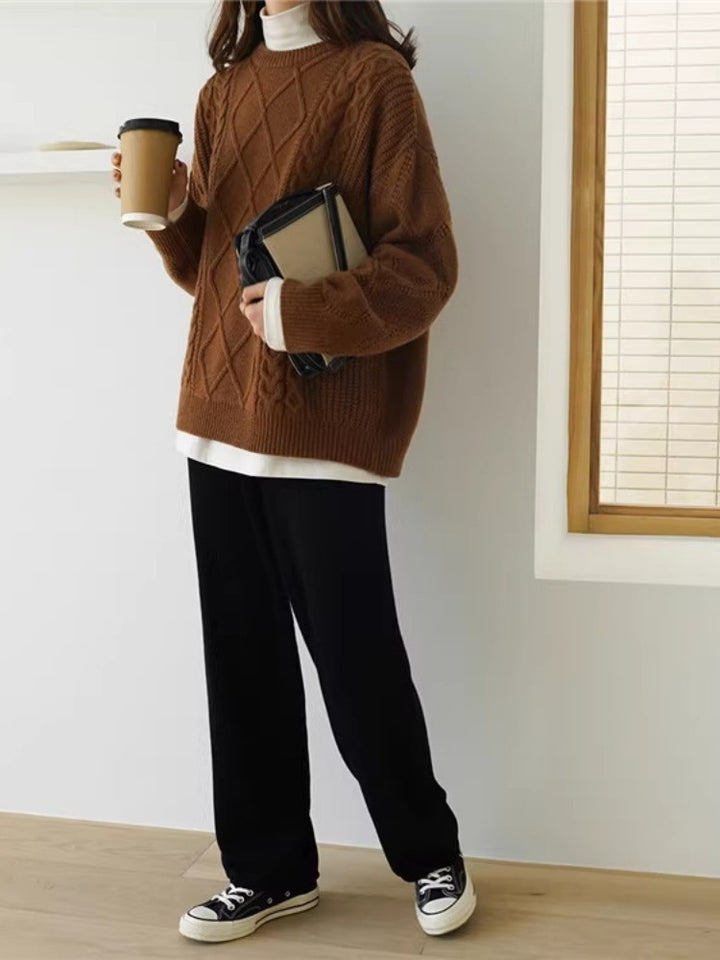 Damen Oversize Zopfmuster-Strickpullover mit Ajour‑Details und geripptem Saum Drune