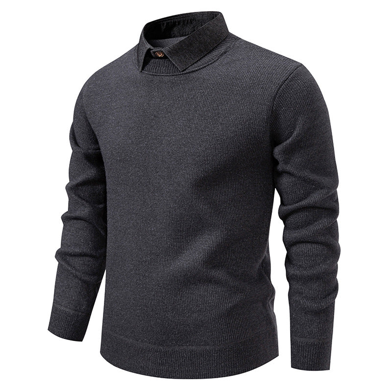 Herren Feinstrickpullover mit integriertem Hemdkragen‑Detail Drune