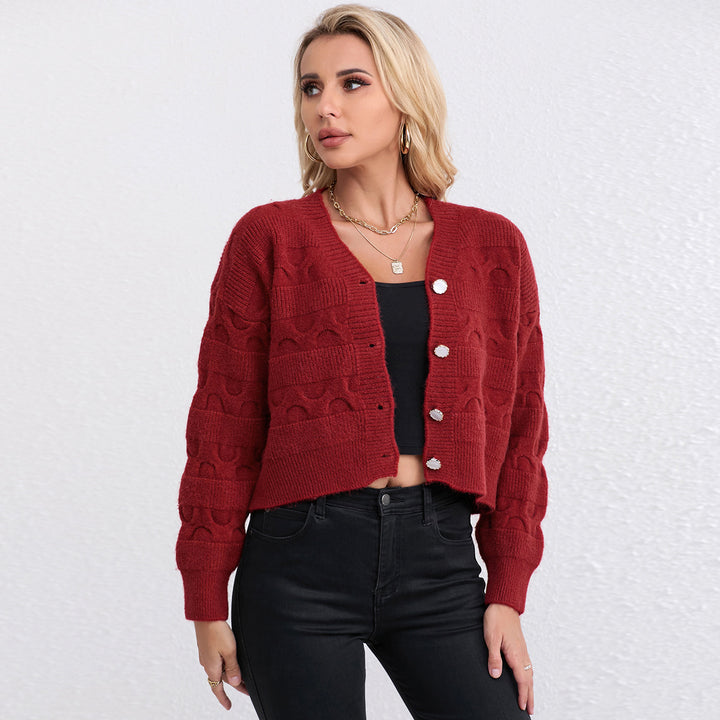 Damen lässiger Strickjacke mit dekorativen Knopfdetails und strukturiertem Design Drune