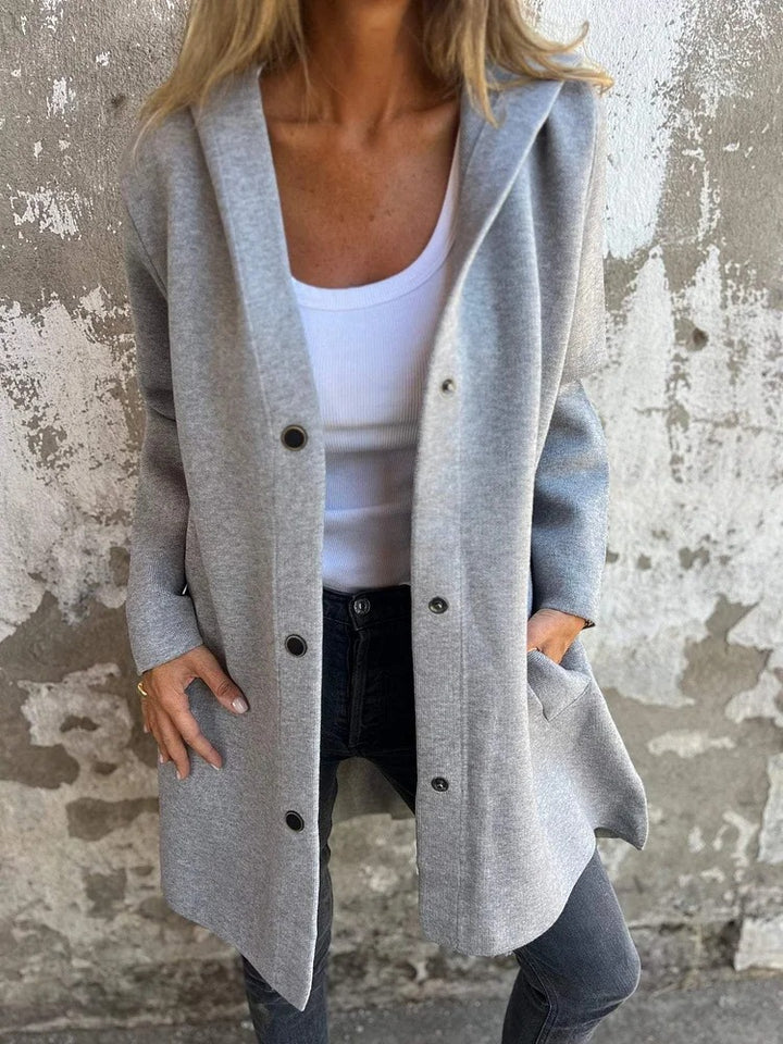 Damen nan Kapuzenmantel mittellanger Baumwollmix mit Druckknopfleiste und Eingrifftaschen Drune