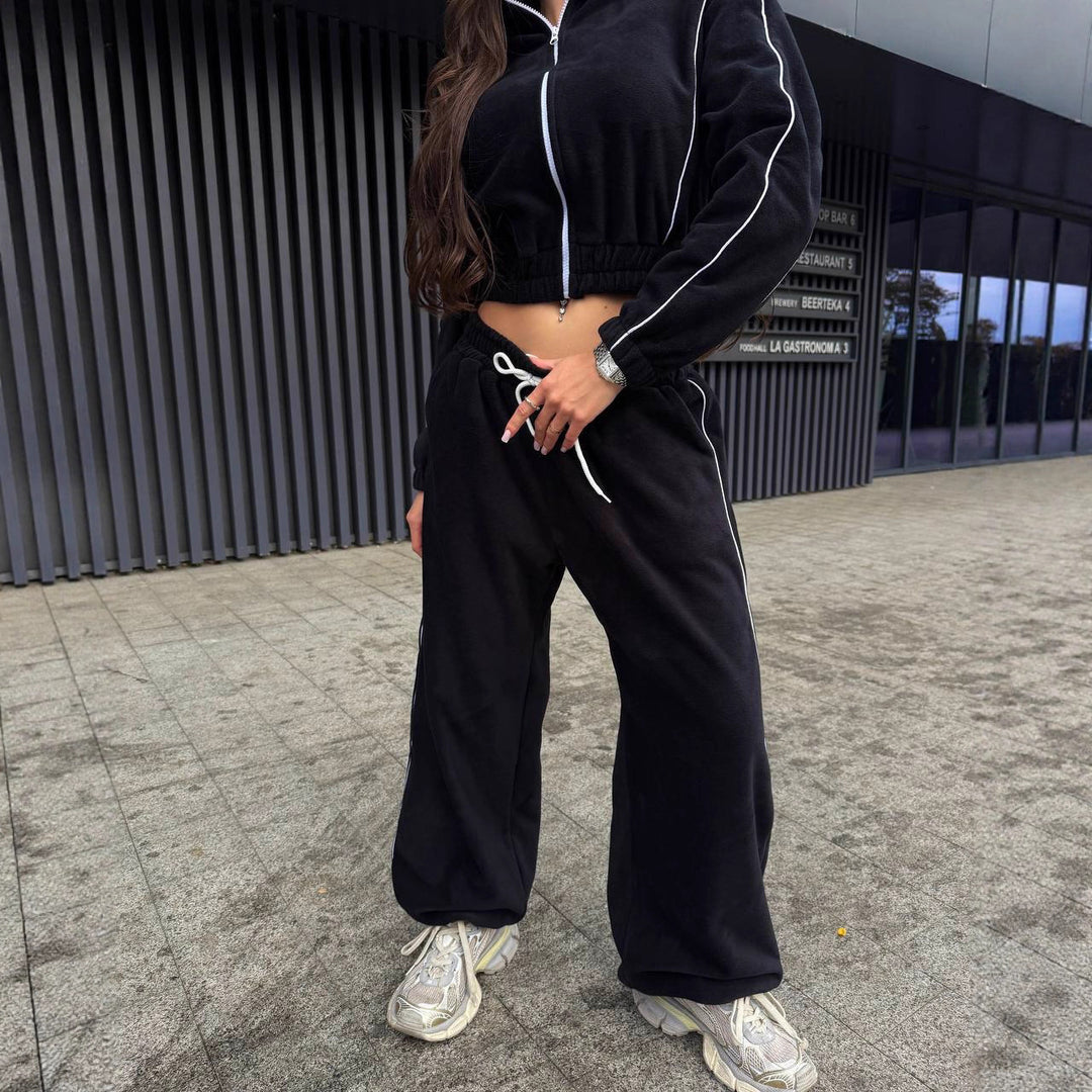 Damen lässiges Cropped Hoodie und weite Jogginghose Set Drune