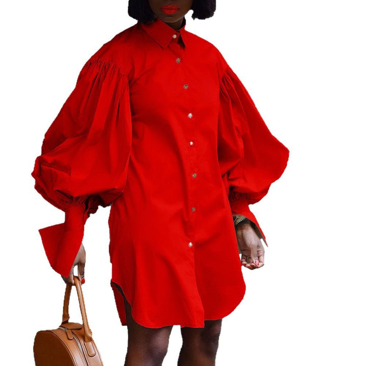 Damen Oversize Hemdblusenkleid mit voluminösen Ärmeln und Knopfdetails Drune