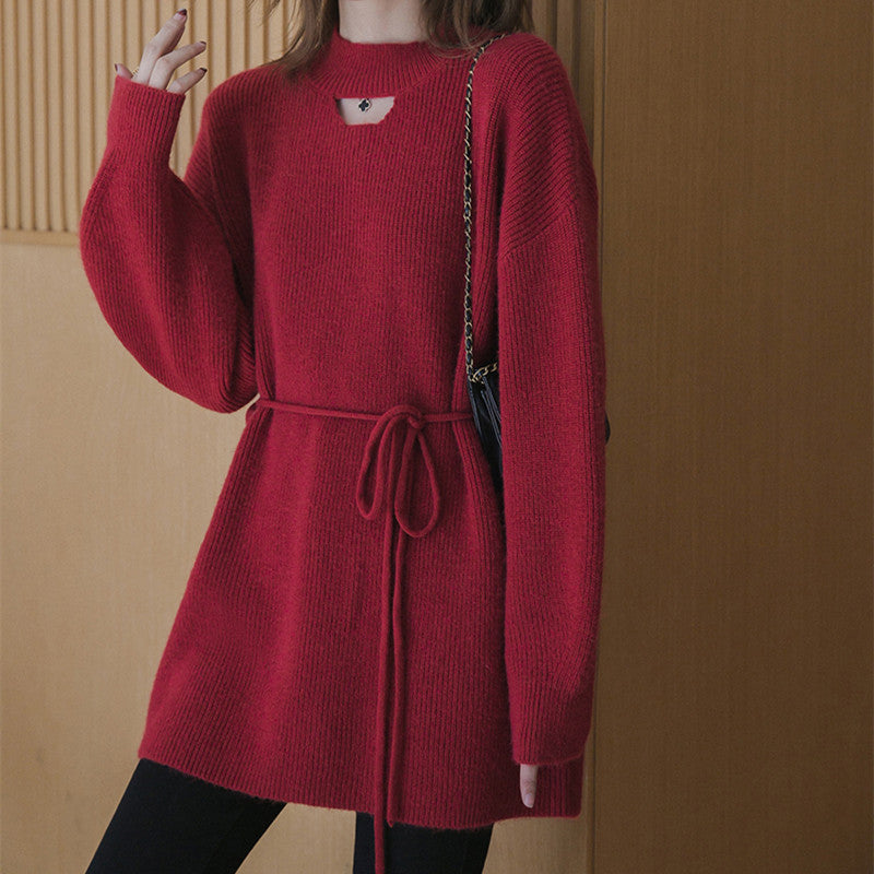 Damen Strickkleid mit hohem Kragen und eleganter Taillierung Drune