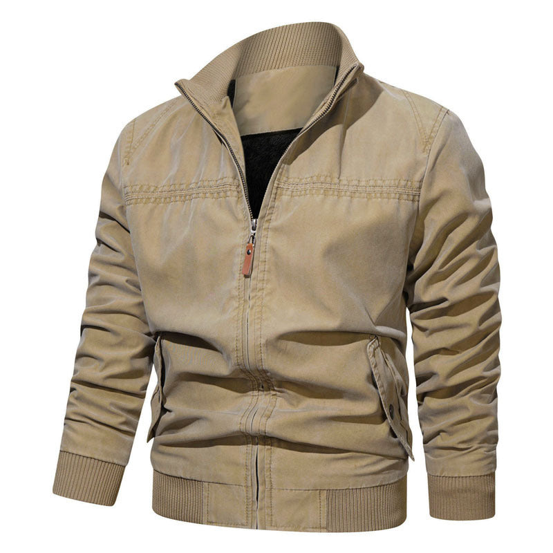 Herren Baumwoll-Canvas Zip‑Blouson im Vintage‑Look mit strukturiertem Stehkragen und Rippbündchen Drune