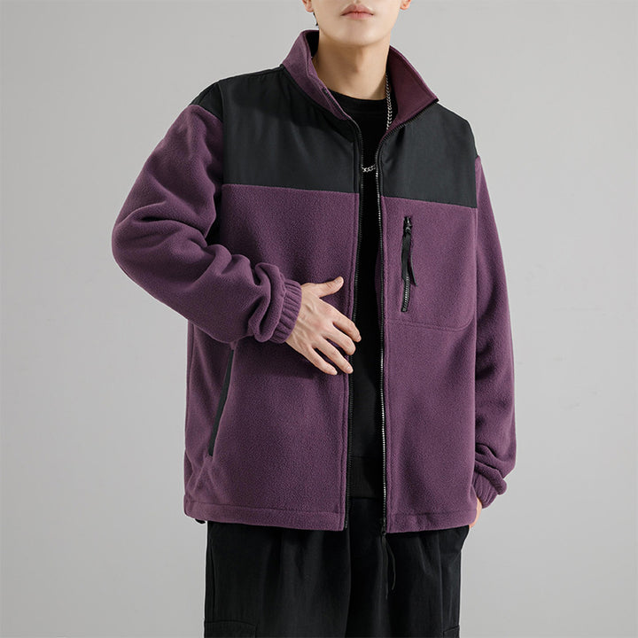 Herren Fleecejacke mit verstärktem Schulterpaneel, Stehkragen und Brustreißverschluss Drune