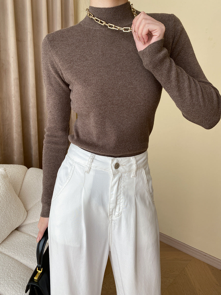 Damen eleganter Feinstrickpullover mit hohem Kragen Drune