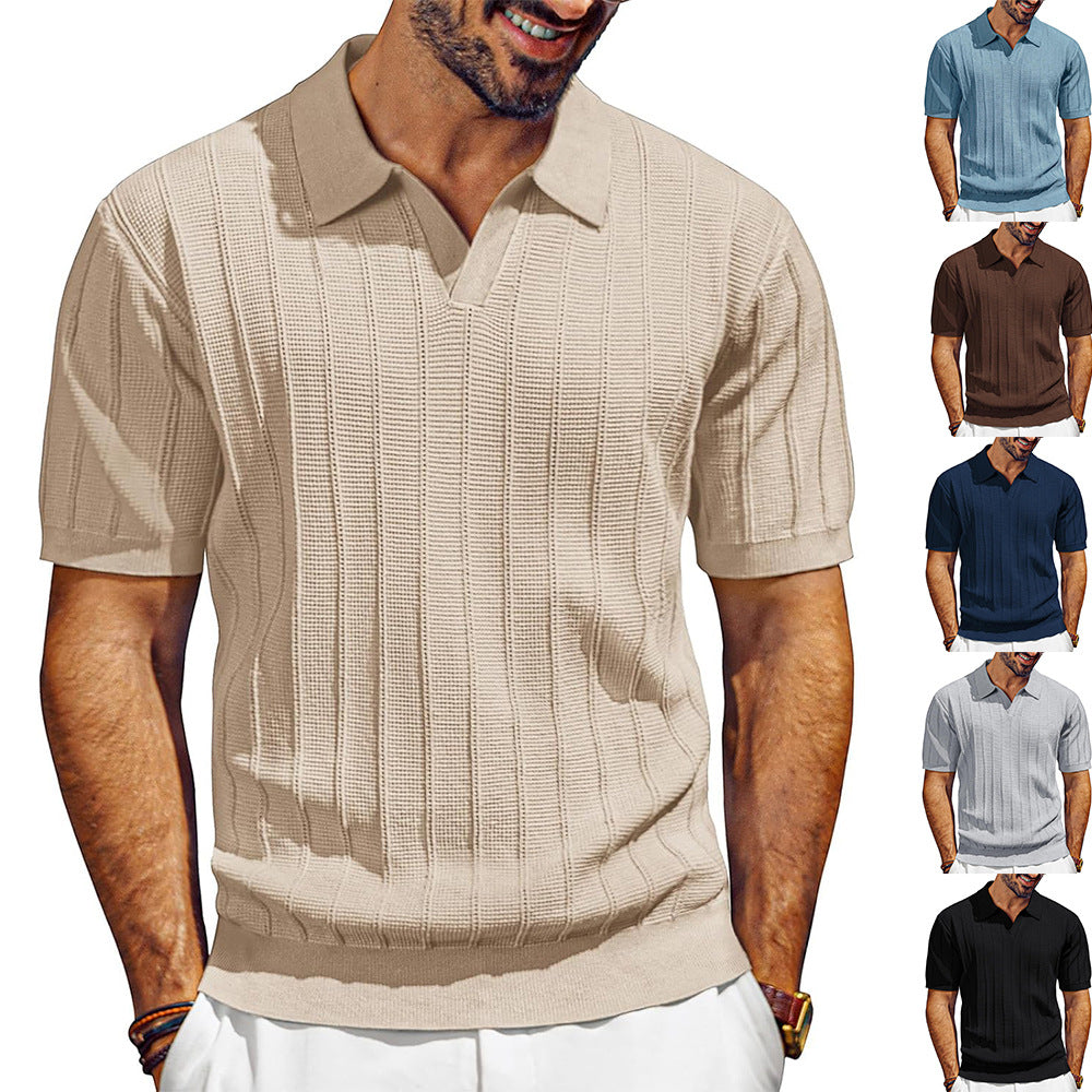 Herren leichtes Kurzarm Strick-Poloshirt mit strukturiertem Rippmuster Drune